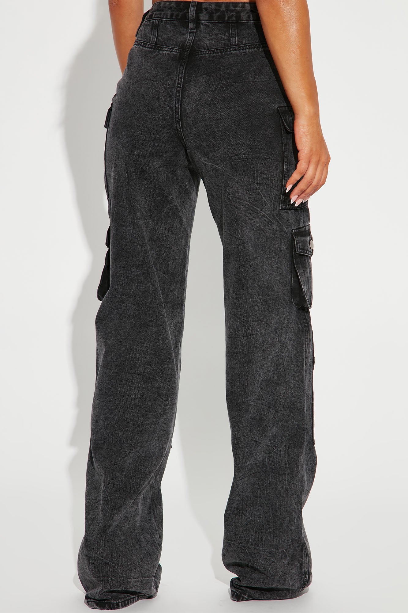 Tall Mad For You Cargo Jeans - Acid Wash Black