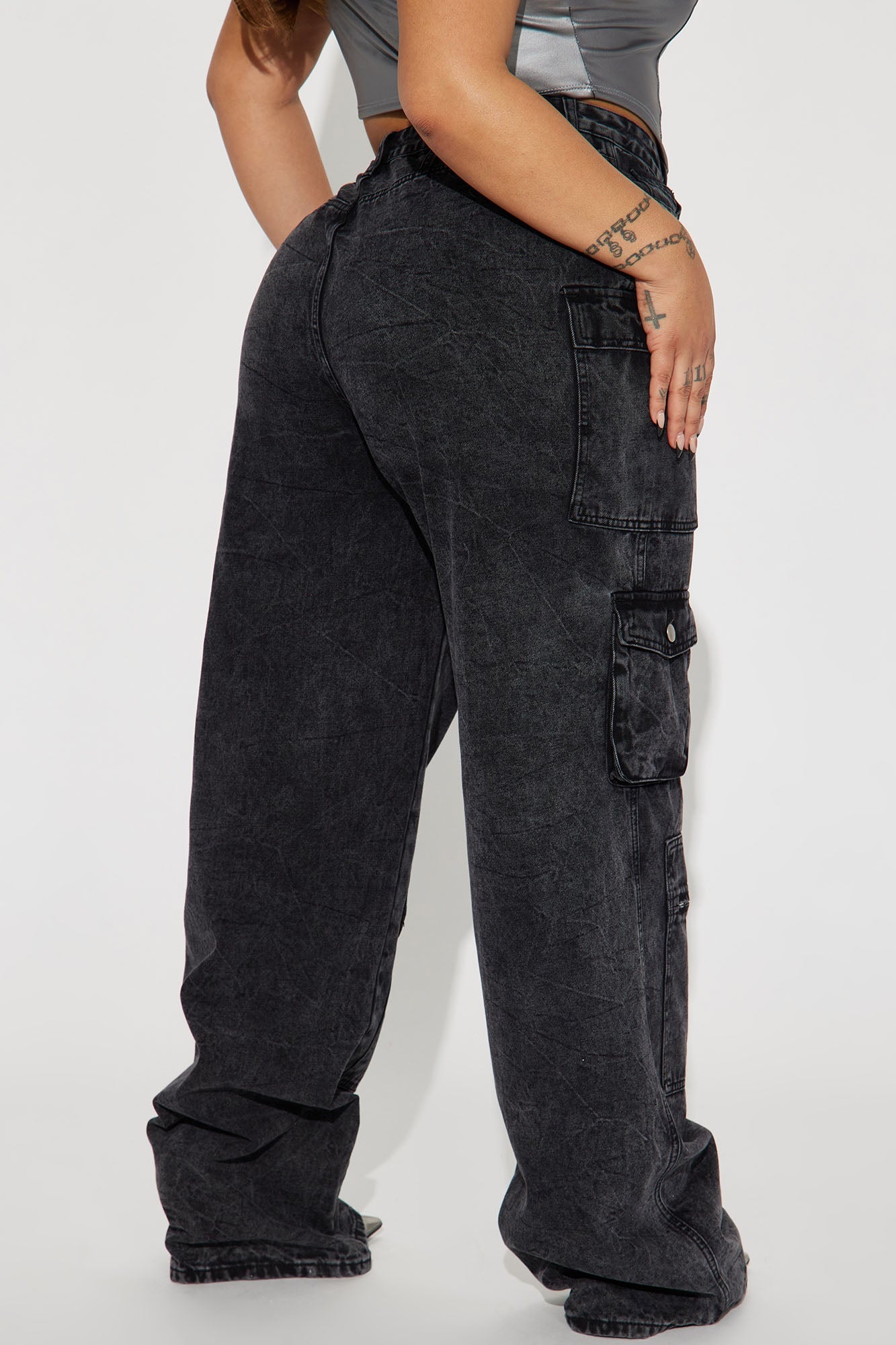 Tall Mad For You Cargo Jeans - Acid Wash Black