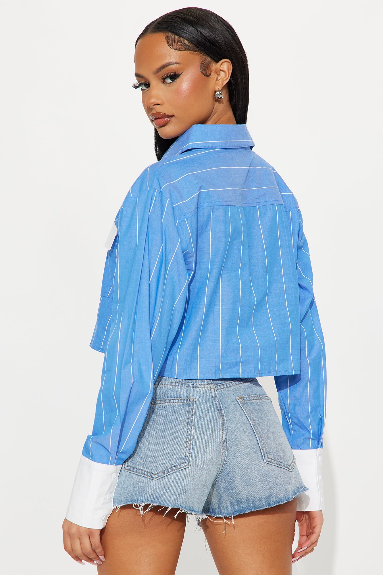 Nadia Striped Linen Button Up Shirt - Blue/combo