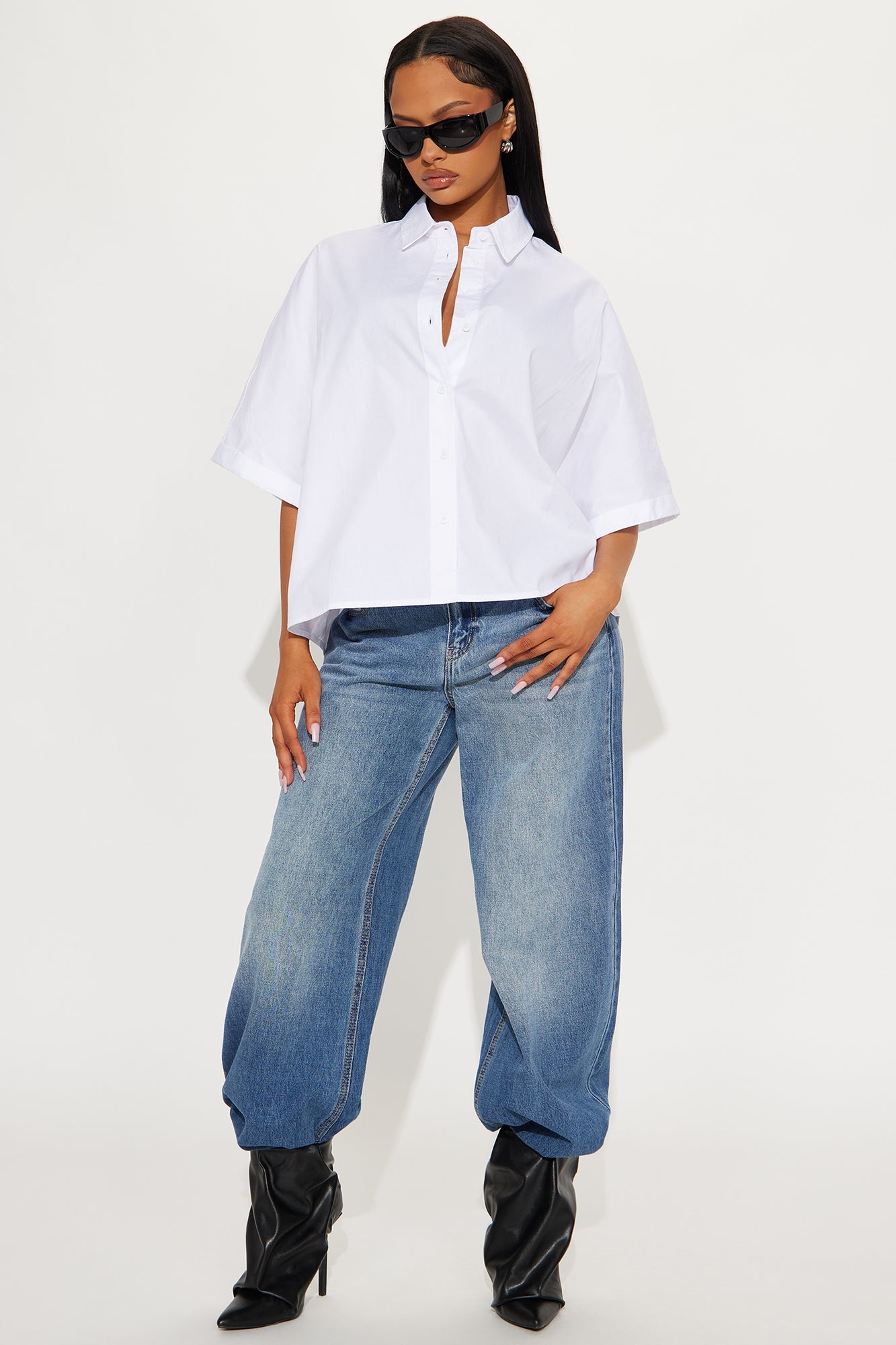 Sancie Oversized Poplin Button Up Shirt - White
