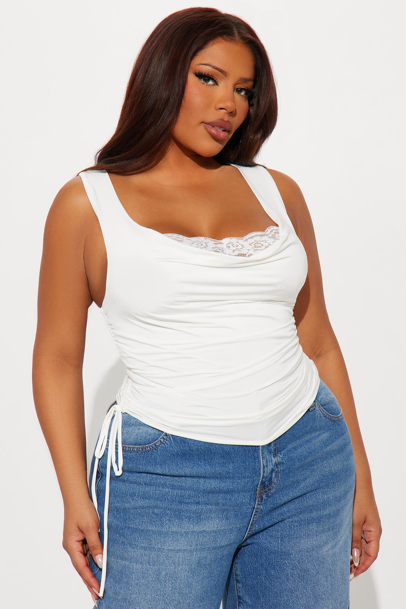 Lillian Cowl Neck Lace Top - Ivory