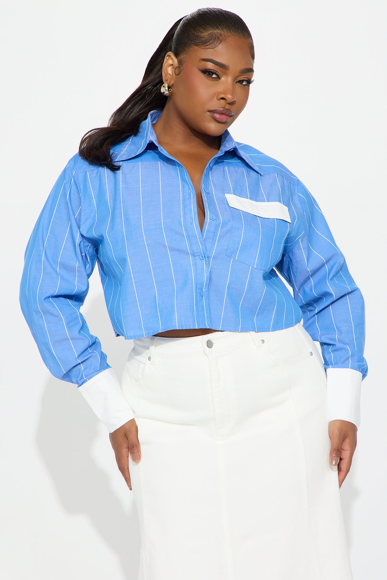 Nadia Striped Linen Button Up Shirt - Blue/combo