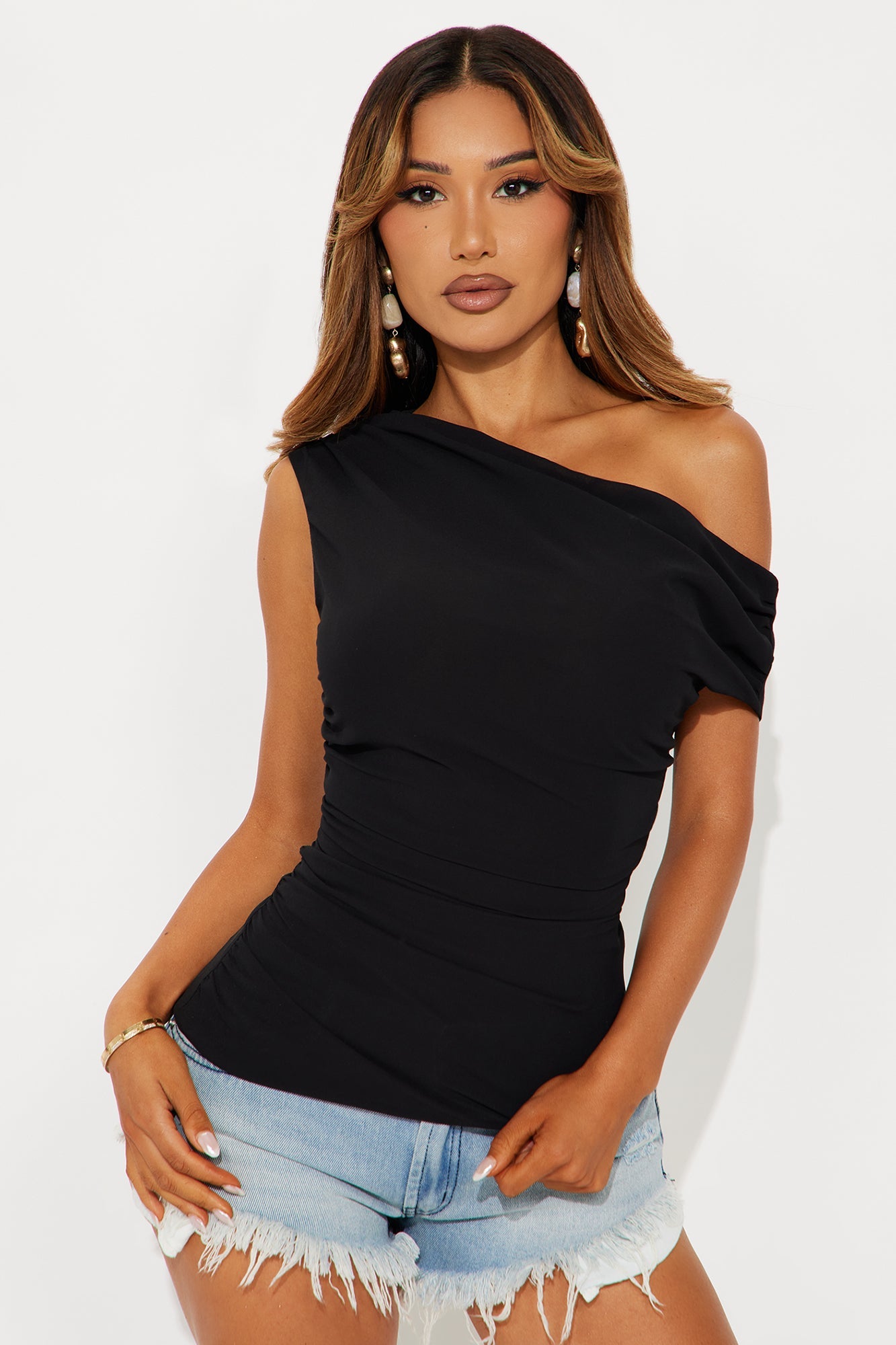 Clarissa One Shoulder Chiffon Blouse - Black