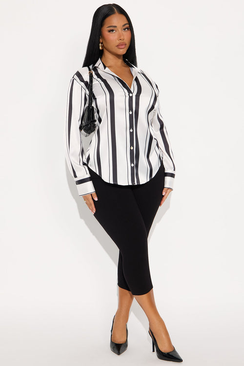Anni Striped Satin Shirt - Black/combo