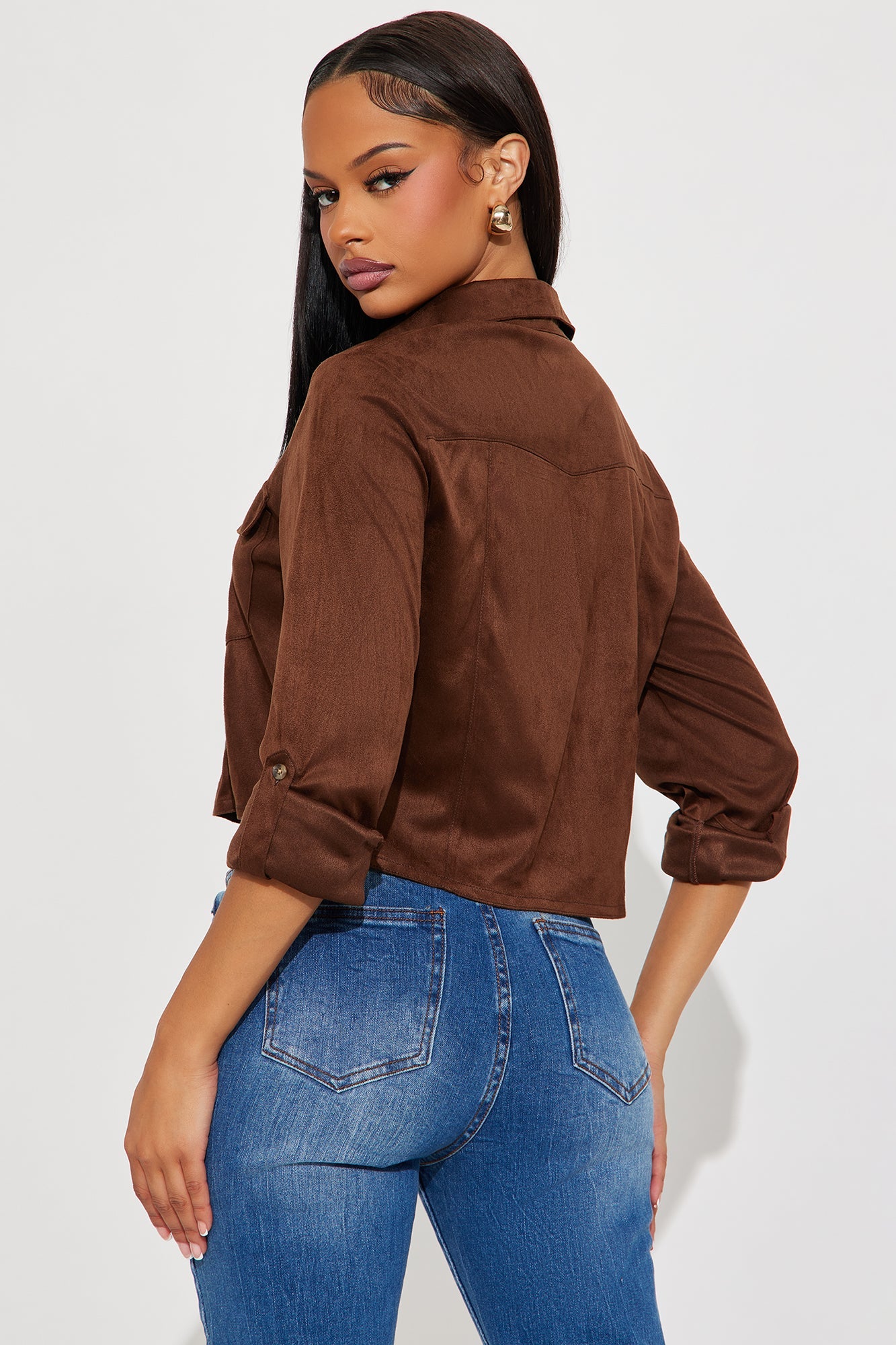 Cowgirl Style Faux Suede Shirt - Brown