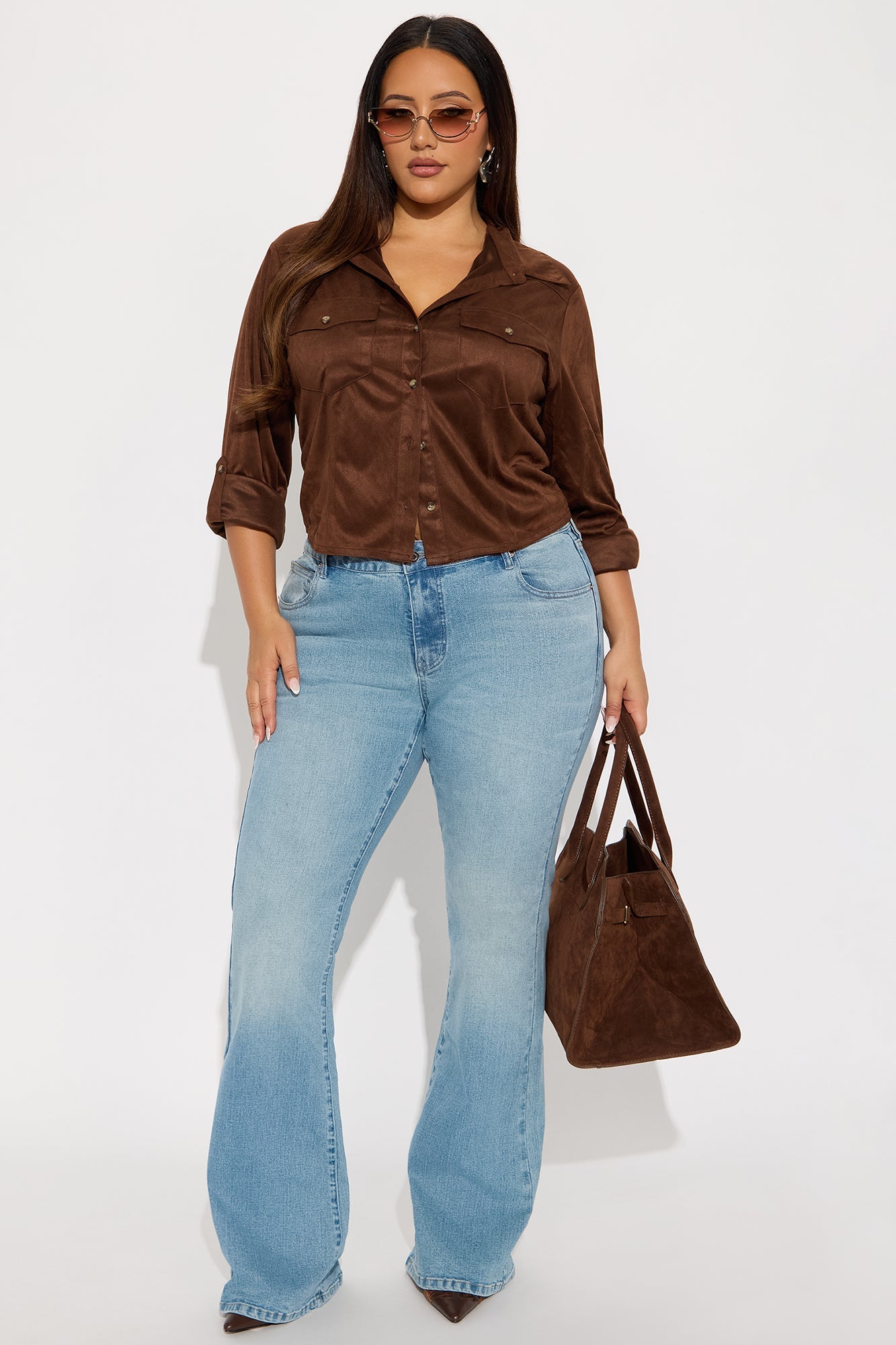 Cowgirl Style Faux Suede Shirt - Brown