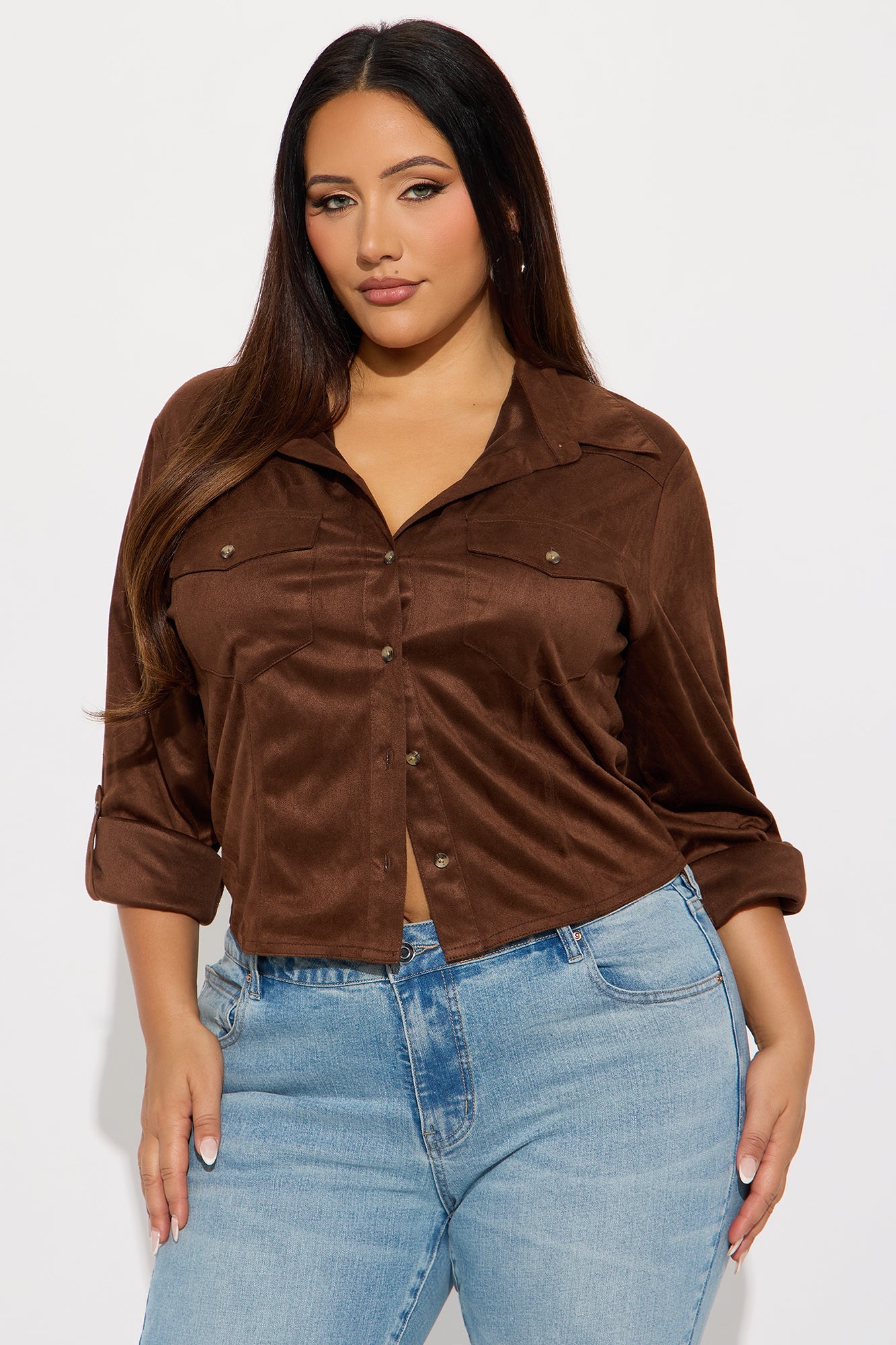 Cowgirl Style Faux Suede Shirt - Brown