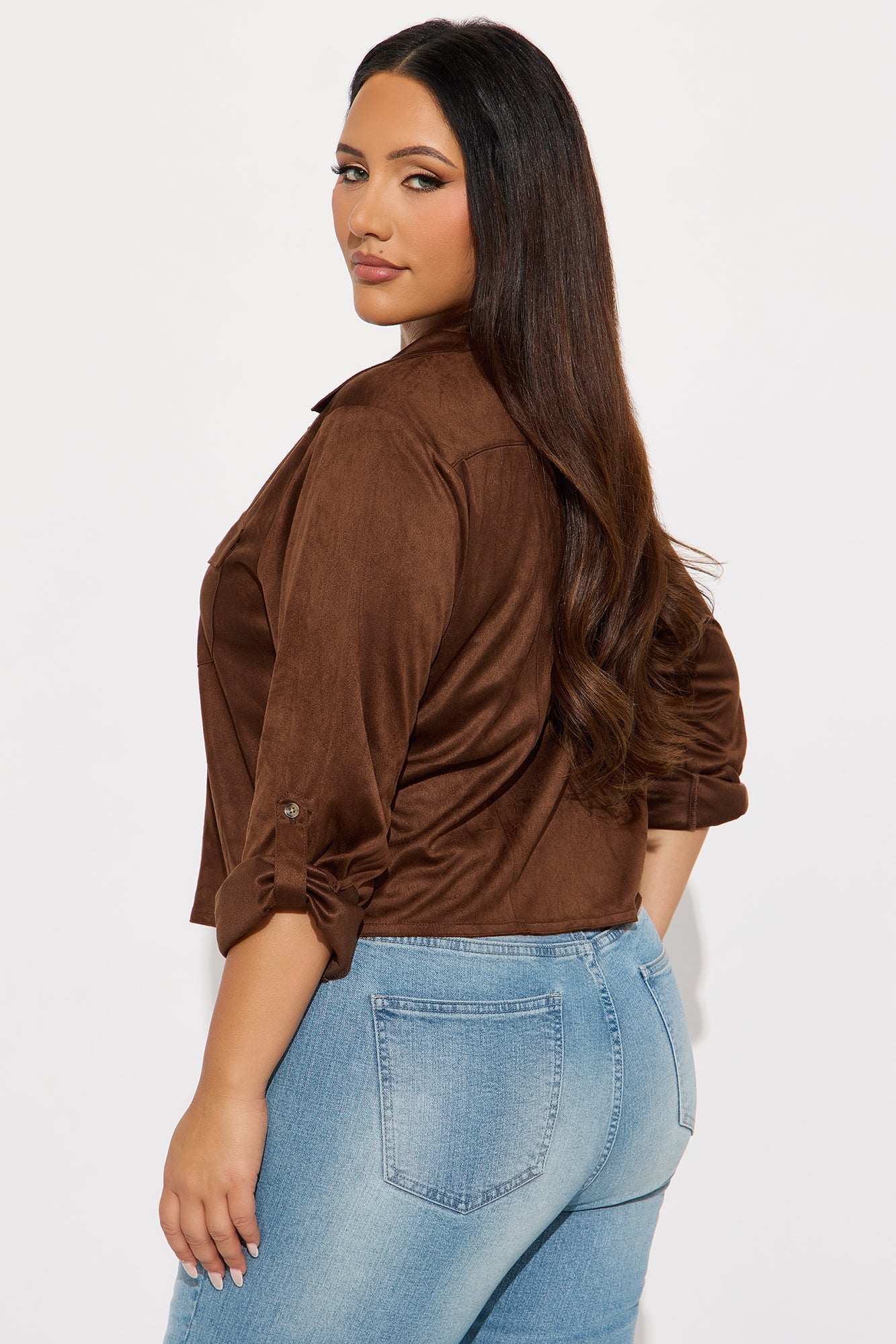 Cowgirl Style Faux Suede Shirt - Brown