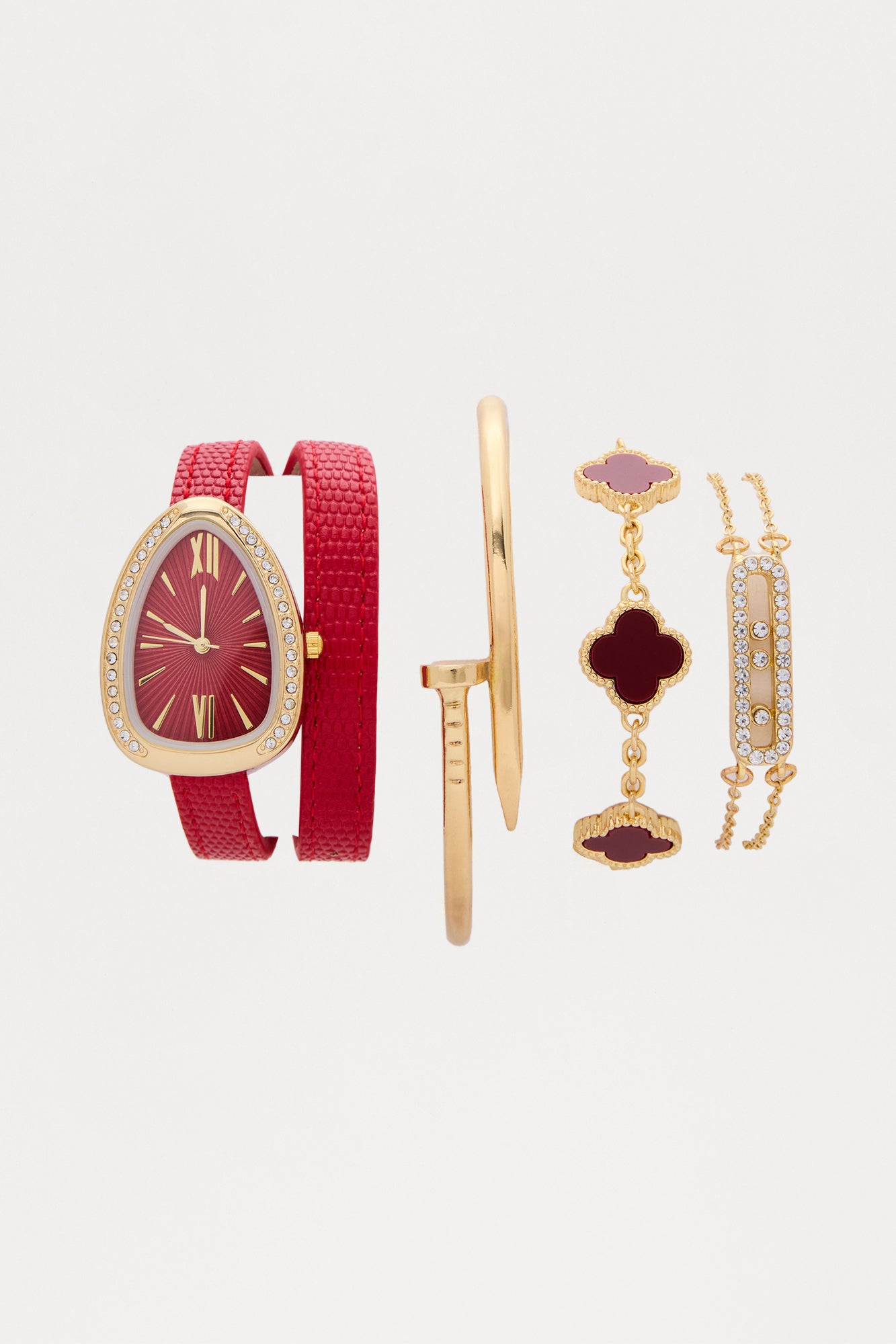 Wrapped In Time 4 Piece Boxed Watch Set - Gold/Red