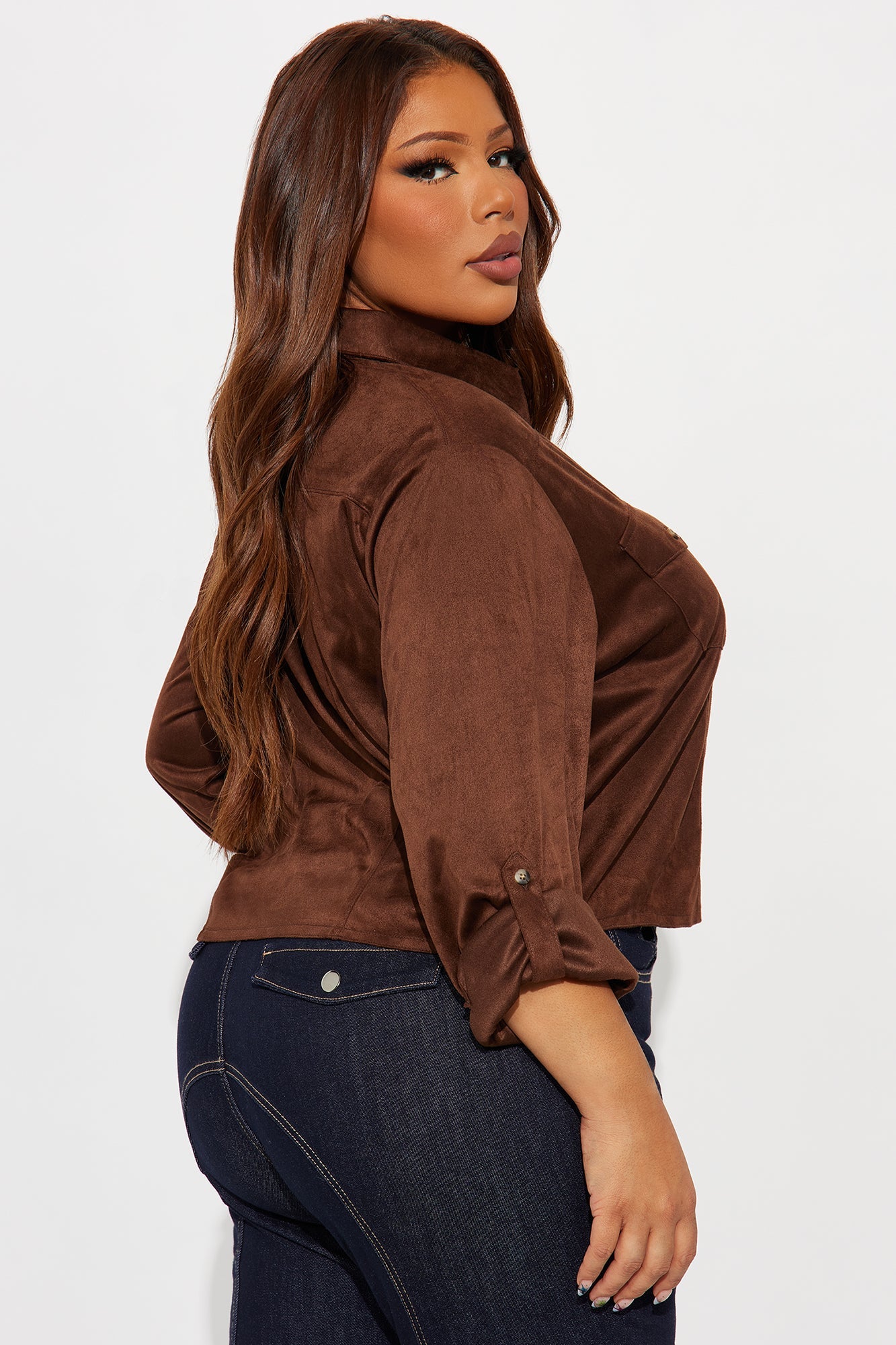 Cowgirl Style Faux Suede Shirt - Brown