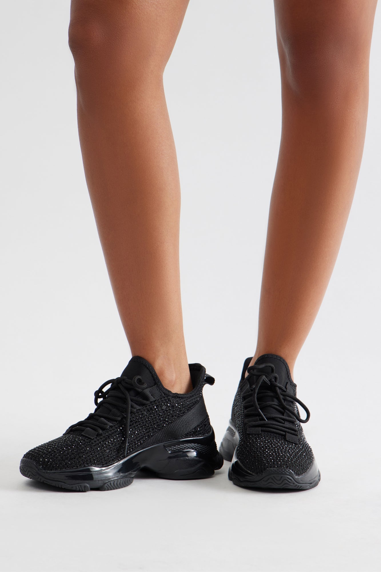 Trophy Rhinestone Platform Sneakers - Black