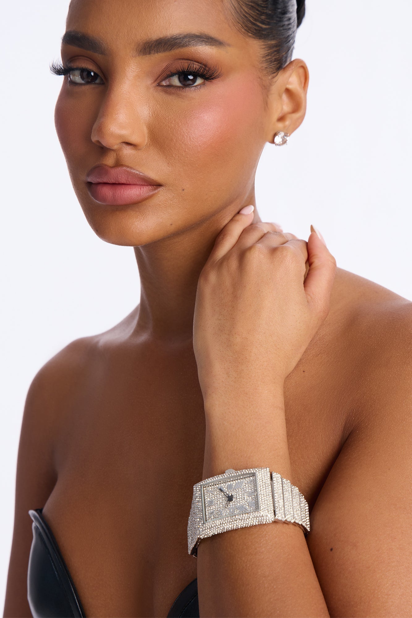 Time Is Money Rhinestone Wide Band Watch - Silver