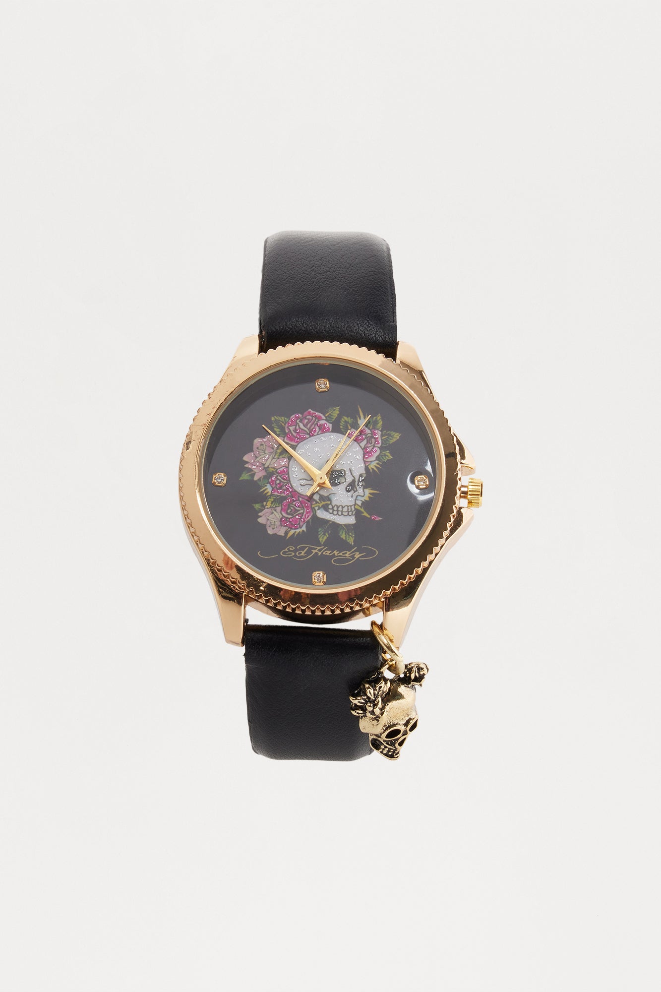 Ed Hardy Floral Skull Watch - Black