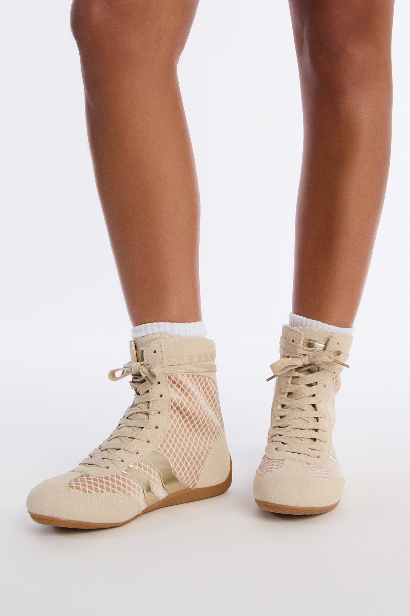 Killian Fishnet High Top Sneakers - Taupe