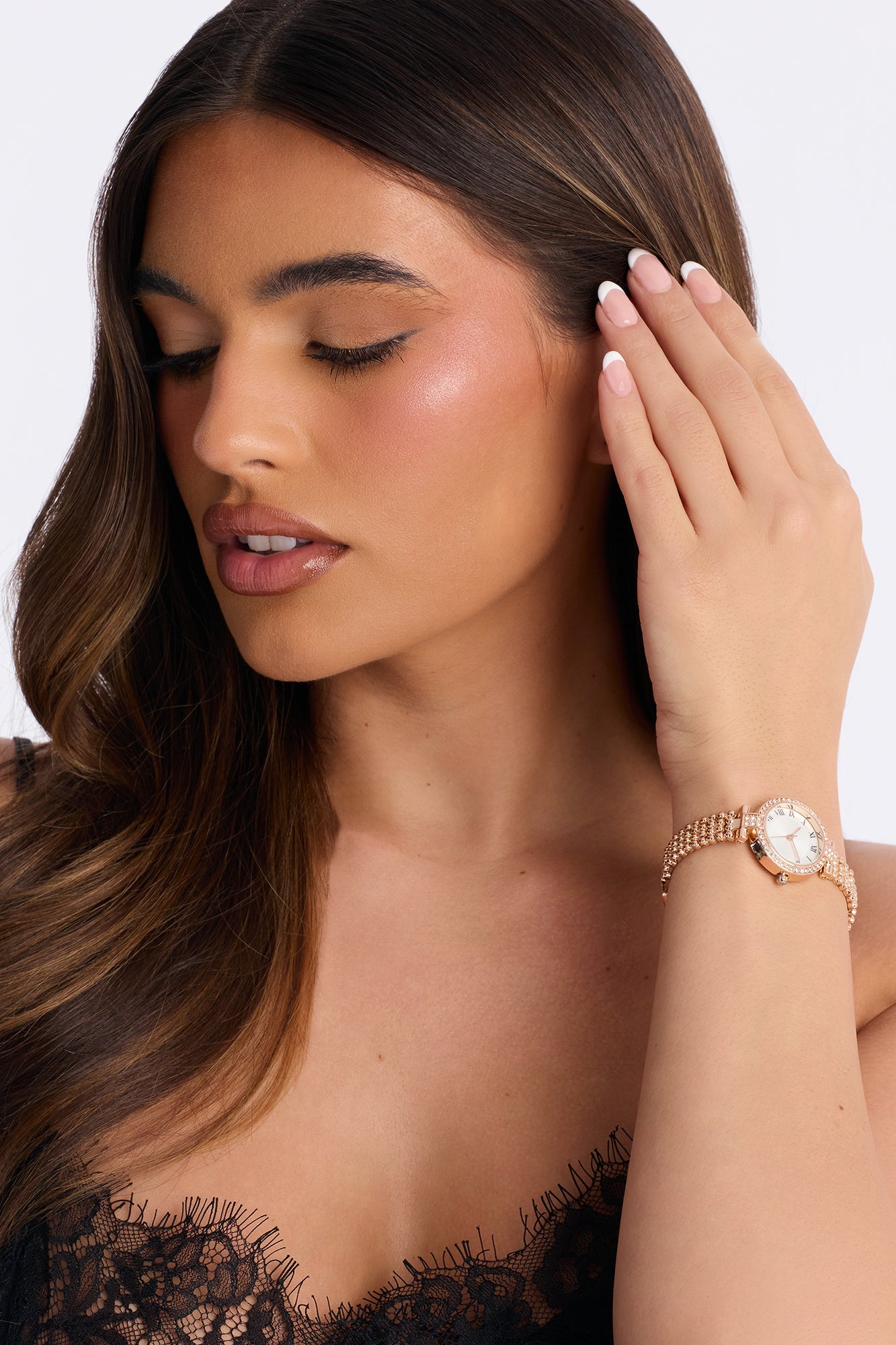 Essential Rhinestone Metal Watch - Rose Gold