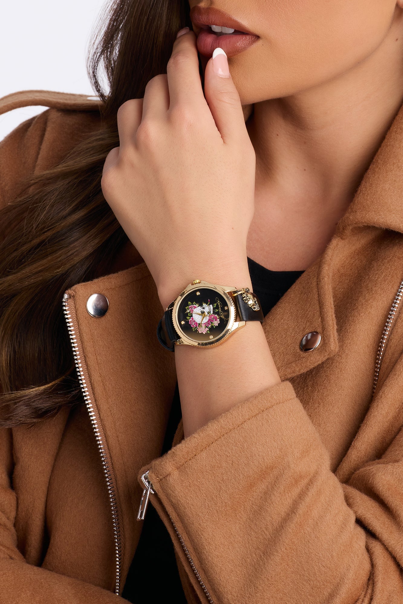 Ed Hardy Floral Skull Watch - Black