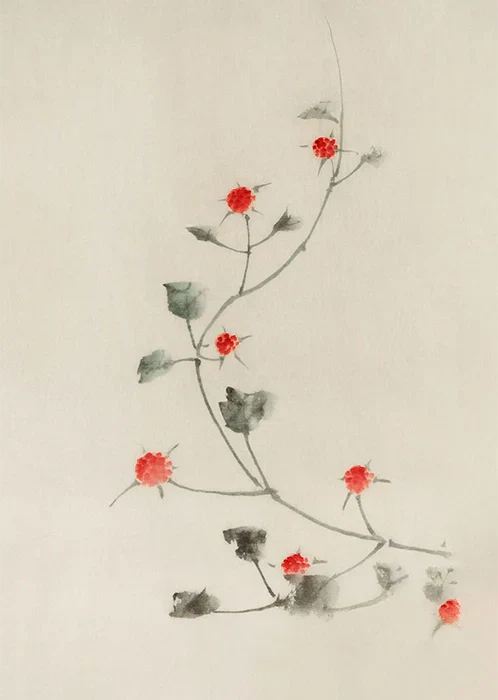 Small Red Blossoms On A Vine by Katsushika Hokusai